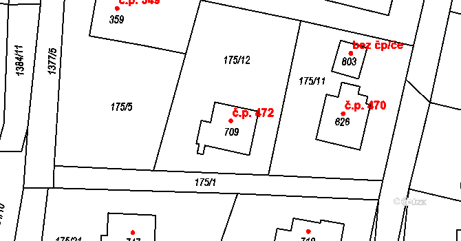 Raškovice 472 na parcele st. 709 v KÚ Raškovice, Katastrální mapa