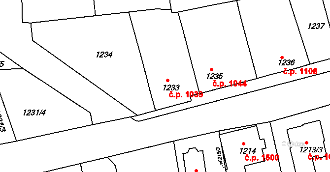 Tachov 1039 na parcele st. 1233 v KÚ Tachov, Katastrální mapa