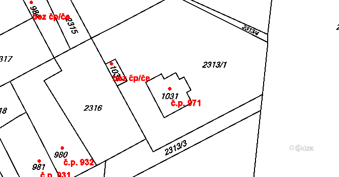 Třebechovice pod Orebem 971 na parcele st. 1031 v KÚ Třebechovice pod Orebem, Katastrální mapa