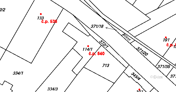 Chvalčov 540 na parcele st. 114/1 v KÚ Chvalčova Lhota, Katastrální mapa