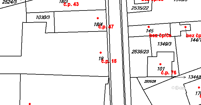 Radostice 15, Borovany na parcele st. 19 v KÚ Radostice u Trocnova, Katastrální mapa
