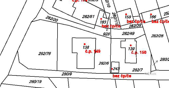 Předonín 149, Bechlín na parcele st. 138 v KÚ Předonín, Katastrální mapa