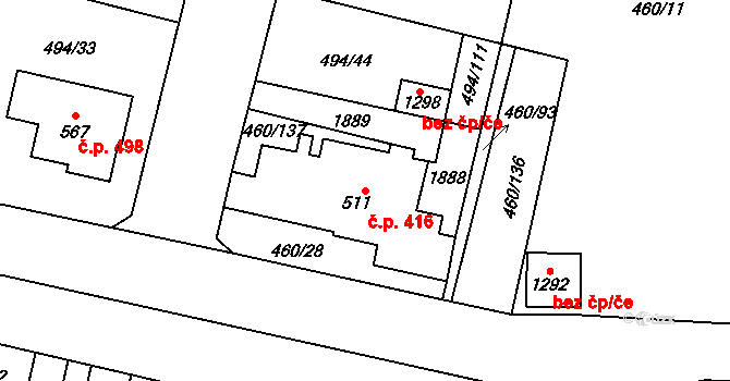 Libochovice 416 na parcele st. 511 v KÚ Libochovice, Katastrální mapa