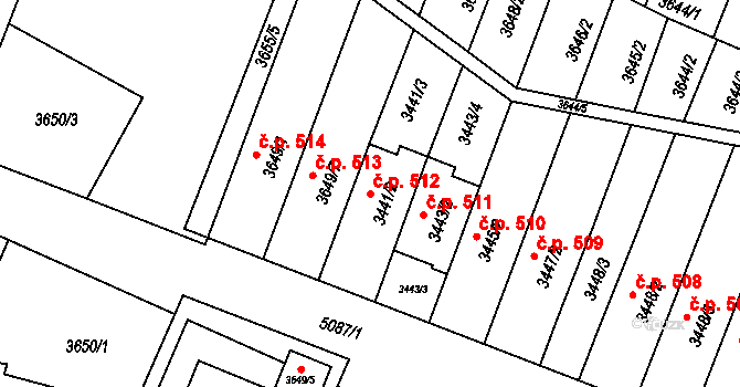 Karolinka 512 na parcele st. 3441/2 v KÚ Karolinka, Katastrální mapa