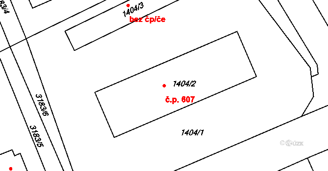 Planá nad Lužnicí 607 na parcele st. 1404/2 v KÚ Planá nad Lužnicí, Katastrální mapa