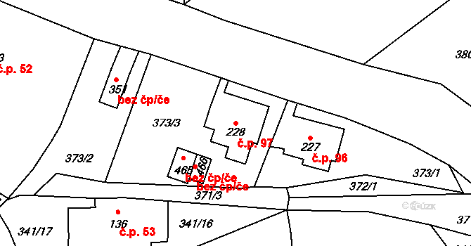 Děčín XXVII-Březiny 97, Děčín na parcele st. 228 v KÚ Březiny u Děčína, Katastrální mapa
