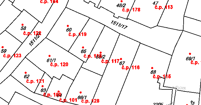 Prachatice I 117, Prachatice na parcele st. 66/2 v KÚ Prachatice, Katastrální mapa