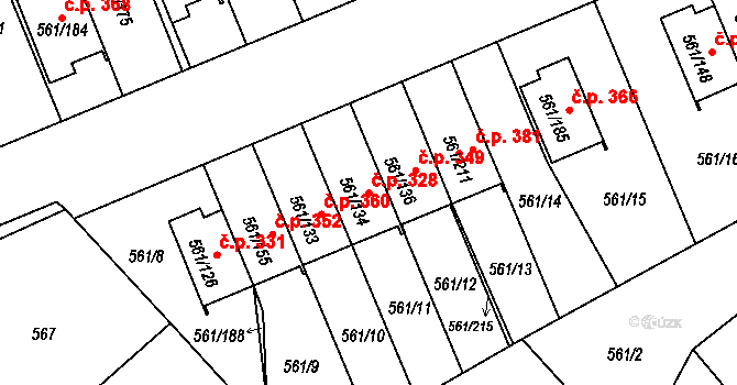 Chlumec 328 na parcele st. 561/134 v KÚ Chlumec u Chabařovic, Katastrální mapa