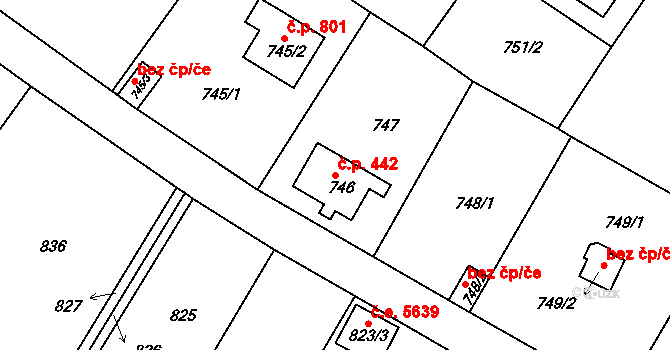 Bukov 442, Ústí nad Labem na parcele st. 746 v KÚ Bukov, Katastrální mapa