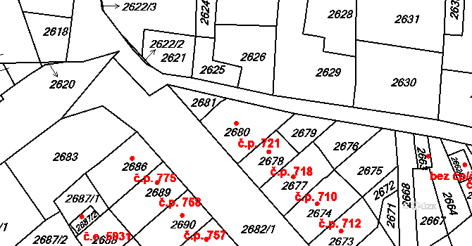 Střekov 721, Ústí nad Labem na parcele st. 2680 v KÚ Střekov, Katastrální mapa