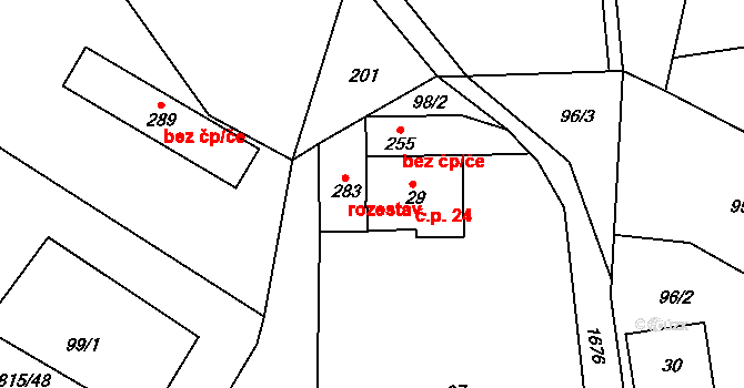 Dolní Heřmanice 24, Horní Heřmanice na parcele st. 29 v KÚ Dolní Heřmanice v Čechách, Katastrální mapa