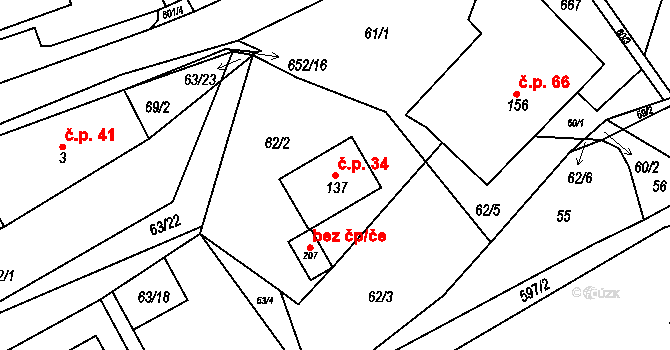 Říčky 34, Orlické Podhůří na parcele st. 137 v KÚ Říčky u Orlického Podhůří, Katastrální mapa