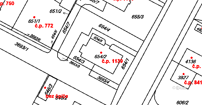 Žamberk 1139 na parcele st. 654/2 v KÚ Žamberk, Katastrální mapa