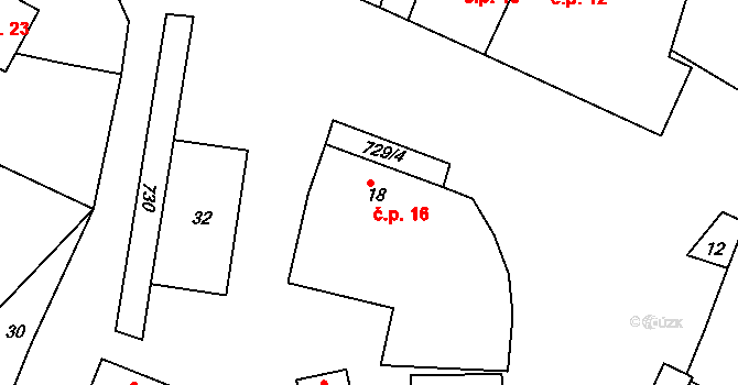 Dyjice 16 na parcele st. 18 v KÚ Dyjice, Katastrální mapa