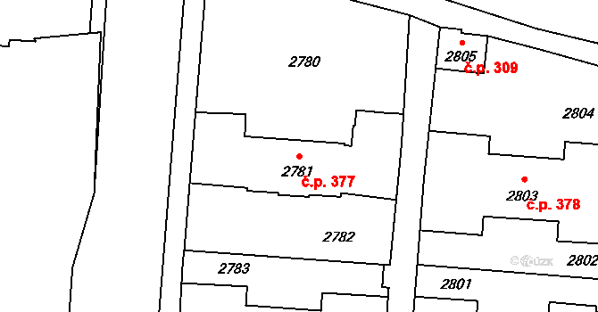 Petřvald 377 na parcele st. 2781 v KÚ Petřvald u Karviné, Katastrální mapa