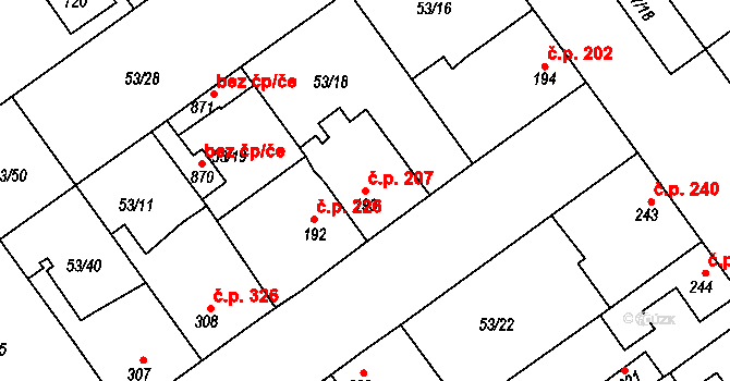 Litol 207, Lysá nad Labem na parcele st. 193 v KÚ Litol, Katastrální mapa