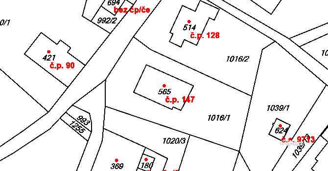 Děčín XVII-Jalůvčí 147, Děčín na parcele st. 565 v KÚ Prostřední Žleb, Katastrální mapa