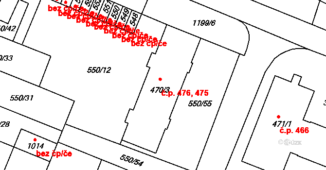 Jevíčko 475 na parcele st. 470/3 v KÚ Jevíčko-předměstí, Katastrální mapa