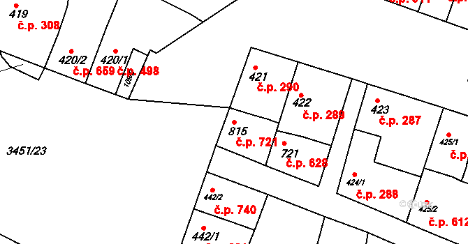 Lysá nad Labem 721 na parcele st. 815 v KÚ Lysá nad Labem, Katastrální mapa