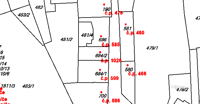 Lysá nad Labem 1026 na parcele st. 684/2 v KÚ Lysá nad Labem, Katastrální mapa