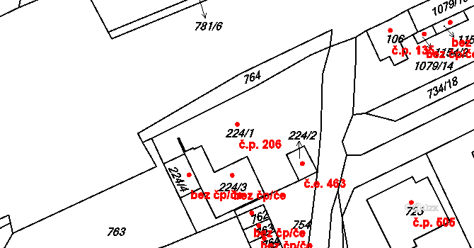 Bohosudov 206, Krupka na parcele st. 224/1 v KÚ Bohosudov, Katastrální mapa