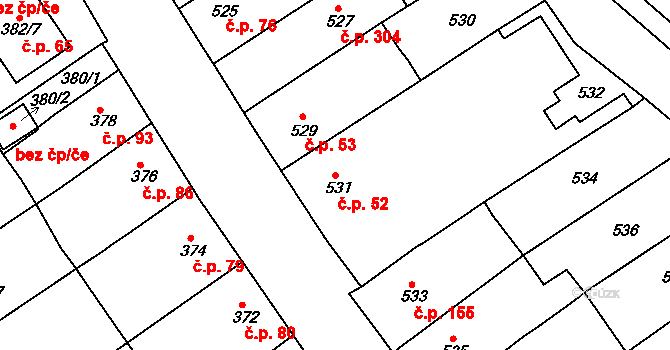 Proboštov 52 na parcele st. 531 v KÚ Proboštov u Teplic, Katastrální mapa