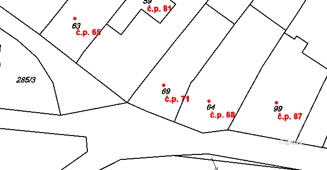 Chlístov 71 na parcele st. 69 v KÚ Chlístov u Rokytnice nad Rokytnou, Katastrální mapa