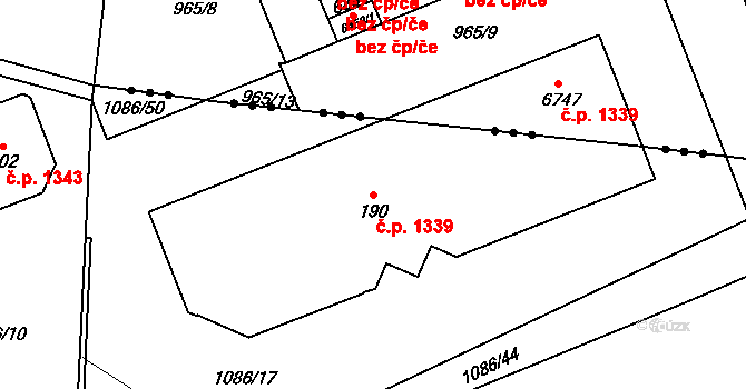 Střítež 1339 na parcele st. 190 v KÚ Střítež u Třebíče, Katastrální mapa