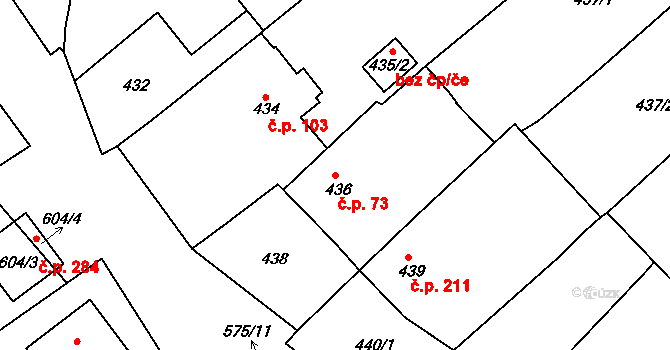 Míkovice 73, Uherské Hradiště na parcele st. 436 v KÚ Míkovice nad Olšavou, Katastrální mapa