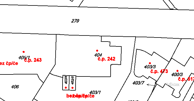Pisárky 242, Brno na parcele st. 404 v KÚ Pisárky, Katastrální mapa