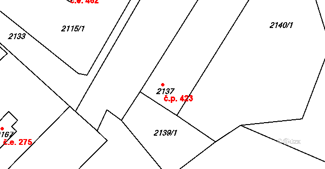 Bosonohy 423, Brno na parcele st. 2137 v KÚ Bosonohy, Katastrální mapa