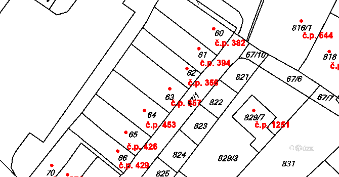 Bystrc 357, Brno na parcele st. 63 v KÚ Bystrc, Katastrální mapa
