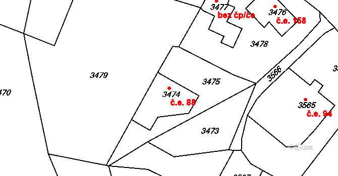 Smržovka 88 na parcele st. 3474 v KÚ Smržovka, Katastrální mapa