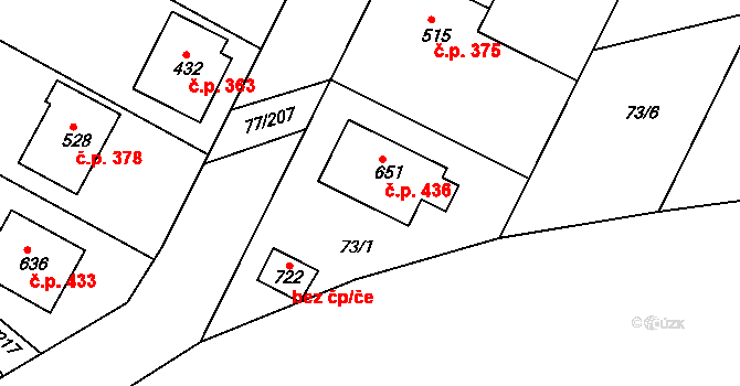 Dobroměřice 436 na parcele st. 651 v KÚ Dobroměřice, Katastrální mapa