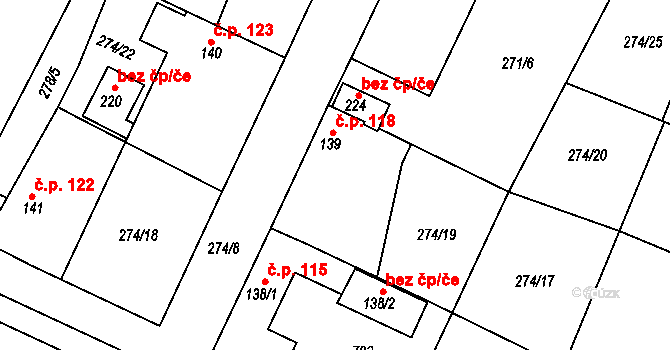 Pnětluky 118 na parcele st. 139 v KÚ Pnětluky, Katastrální mapa