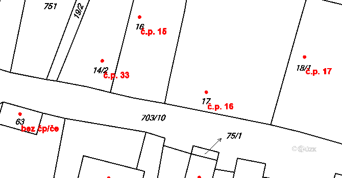 Třeskonice 16, Tuchořice na parcele st. 17 v KÚ Třeskonice, Katastrální mapa