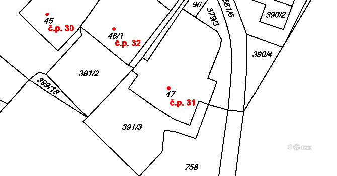 Nemojov 31, Pelhřimov na parcele st. 47 v KÚ Nemojov, Katastrální mapa