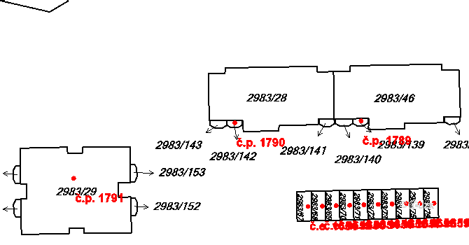 Pelhřimov 1790 na parcele st. 2983/46 v KÚ Pelhřimov, Katastrální mapa