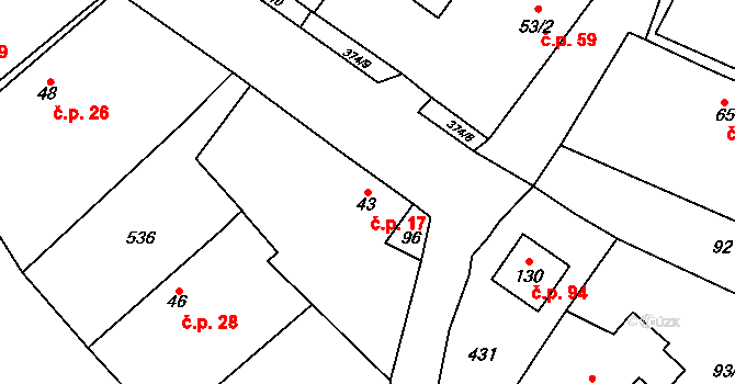 Třesovice 17 na parcele st. 43 v KÚ Třesovice, Katastrální mapa