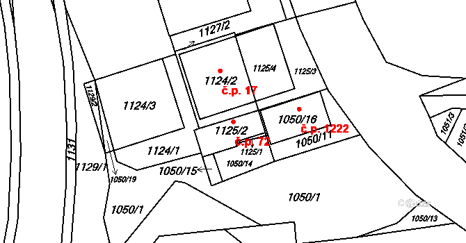 Jablunkov 72 na parcele st. 1125/2 v KÚ Jablunkov, Katastrální mapa