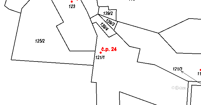 Hořany 24 na parcele st. 121/1 v KÚ Hořany u Poříčan, Katastrální mapa