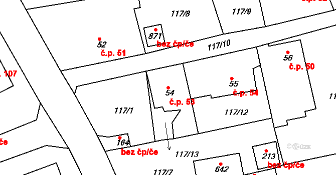 Podhrad 53, Cheb na parcele st. 54 v KÚ Podhrad, Katastrální mapa