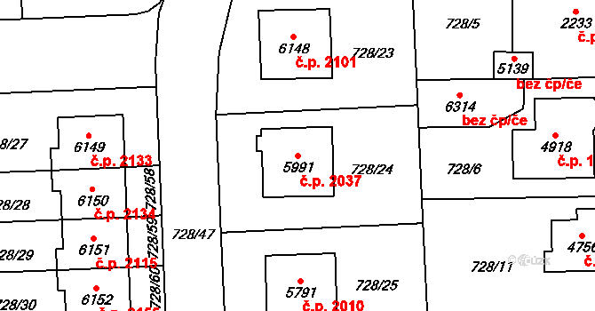 Cheb 2037 na parcele st. 5991 v KÚ Cheb, Katastrální mapa