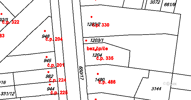 Kolín V 335, Kolín na parcele st. 1204 v KÚ Kolín, Katastrální mapa