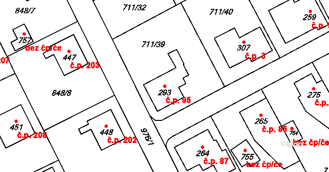 Daliměřice 95, Turnov na parcele st. 293 v KÚ Daliměřice, Katastrální mapa
