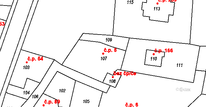 Jablůnka 5 na parcele st. 107 v KÚ Jablůnka, Katastrální mapa