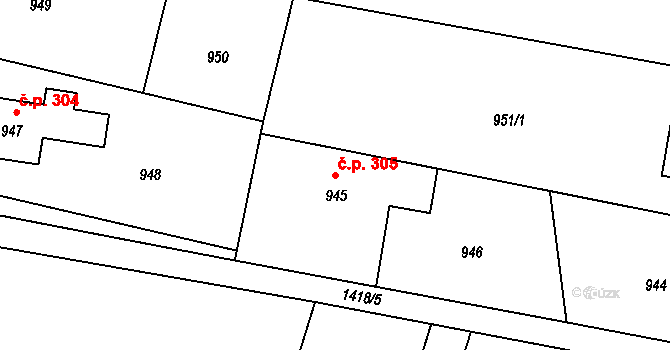 Jablůnka 305 na parcele st. 945 v KÚ Jablůnka, Katastrální mapa