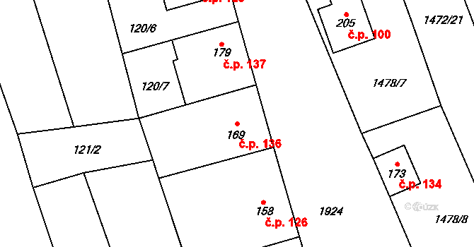 Kunovice 136 na parcele st. 169 v KÚ Kunovice, Katastrální mapa