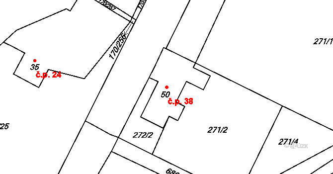 Mštěnovice 38, Lešná na parcele st. 50 v KÚ Mštěnovice, Katastrální mapa