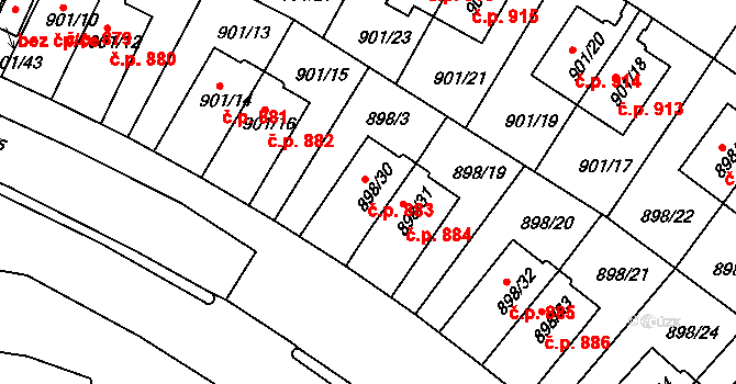 Krč 883, Praha na parcele st. 898/30 v KÚ Krč, Katastrální mapa